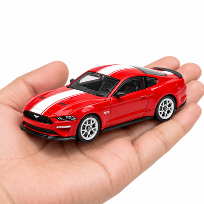 CCA 1:64 Ford Mustang GT S06-02 Die-Cast Model Car | Red American Muscle Car with White Racing Stripes, Detailed Interior & Silver Sport Wheels | Premium Collectible Miniature