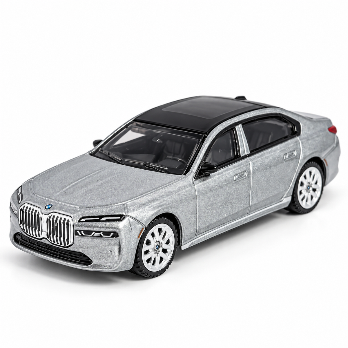 CCA BMW i7 L02-01 1:72 Scale Die-Cast Collectible | Metallic Silver Luxury EV Sedan with Black Roof, Detailed Cabin, Multi-Spoke Wheels & Alloy Chassis | Premium Miniature BMW Display Car