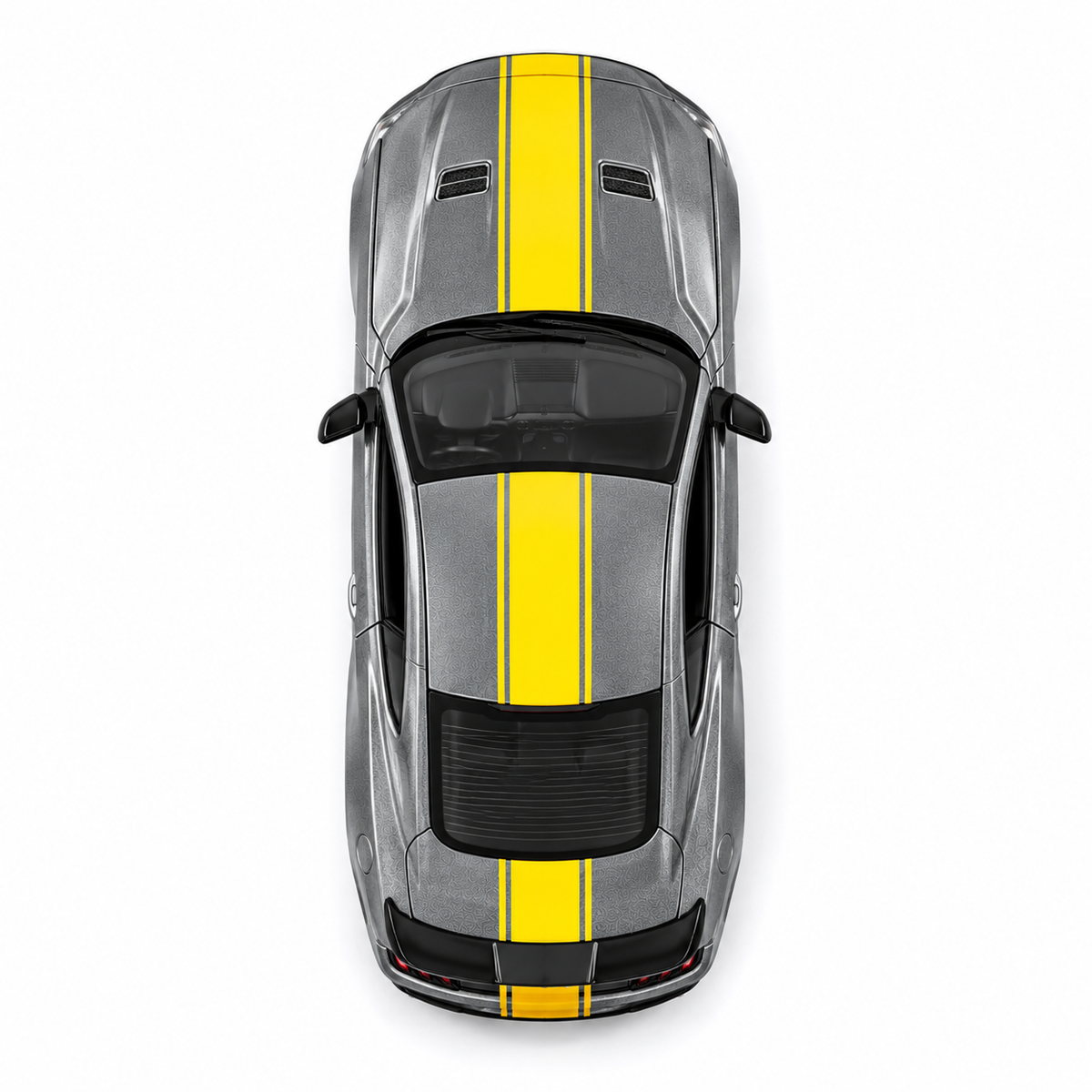CCA 1:64 Ford Mustang GT S06-01 Die-Cast Model Car | Metallic Grey American Muscle Car with Yellow Racing Stripes, Black Sport Wheels & Detailed Interior | Premium Collectible Miniature Car for Mustang Fans & Die-Cast Collectors
