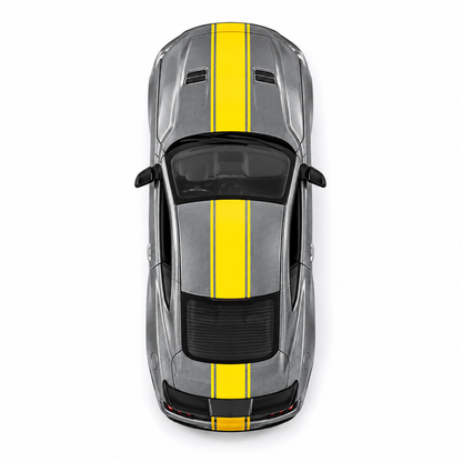 CCA 1:64 Ford Mustang GT S06-01 Die-Cast Model Car | Metallic Grey American Muscle Car with Yellow Racing Stripes, Black Sport Wheels & Detailed Interior | Premium Collectible Miniature Car for Mustang Fans & Die-Cast Collectors
