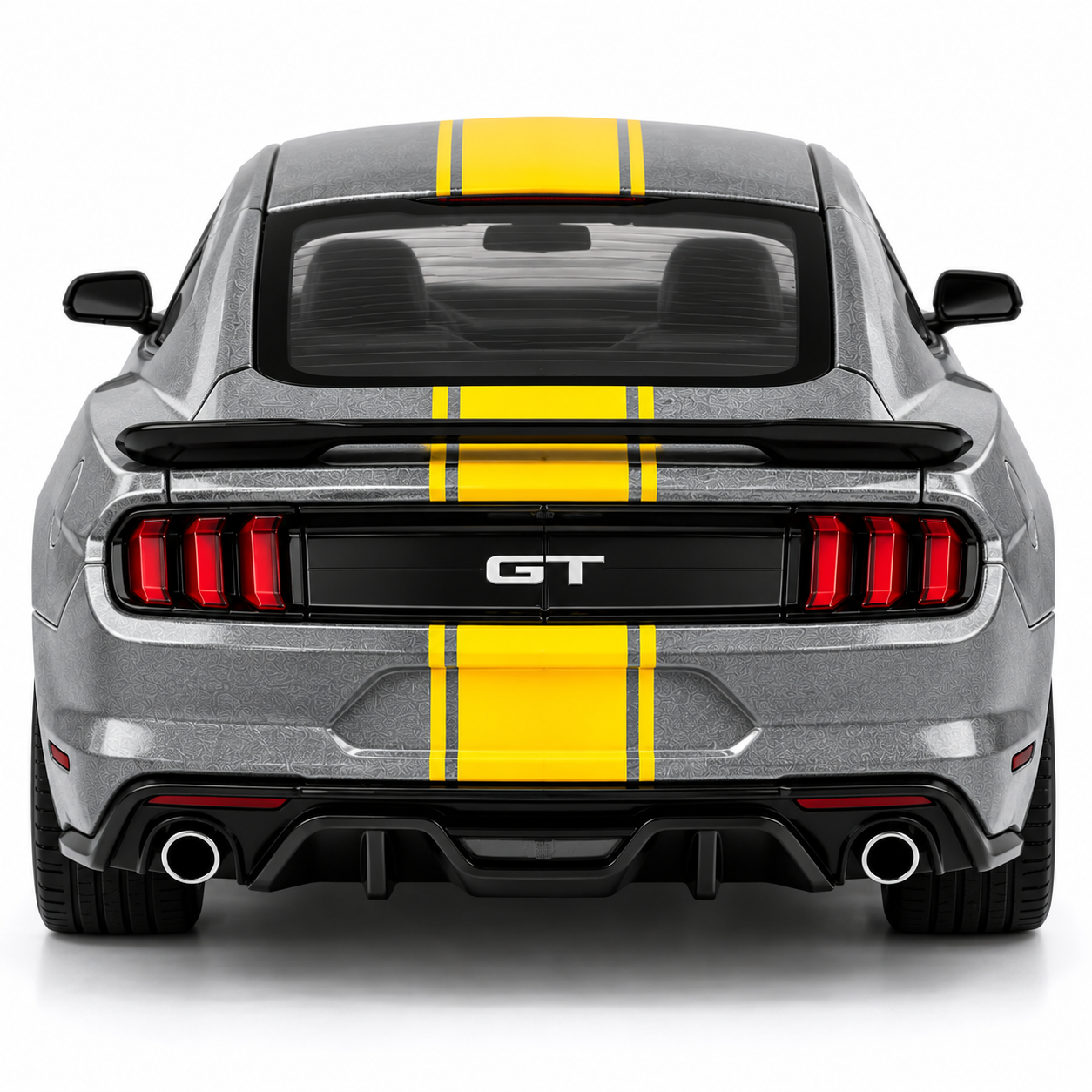 CCA 1:64 Ford Mustang GT S06-01 Die-Cast Model Car | Metallic Grey American Muscle Car with Yellow Racing Stripes, Black Sport Wheels & Detailed Interior | Premium Collectible Miniature Car for Mustang Fans & Die-Cast Collectors