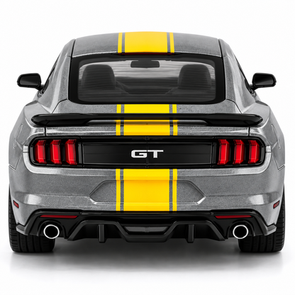 CCA 1:64 Ford Mustang GT S06-01 Die-Cast Model Car | Metallic Grey American Muscle Car with Yellow Racing Stripes, Black Sport Wheels & Detailed Interior | Premium Collectible Miniature Car for Mustang Fans & Die-Cast Collectors