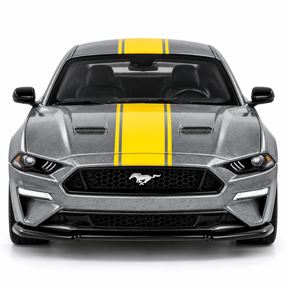 CCA 1:64 Ford Mustang GT S06-01 Die-Cast Model Car | Metallic Grey American Muscle Car with Yellow Racing Stripes, Black Sport Wheels & Detailed Interior | Premium Collectible Miniature Car for Mustang Fans & Die-Cast Collectors