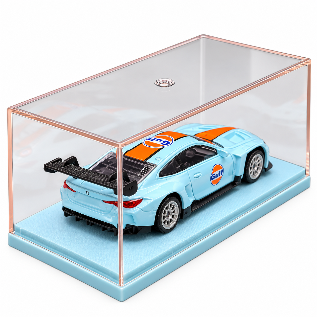 CCA 1:64 BMW M4 GT3 Gulf Racing Edition Die-Cast Model Car with Display Base & Protective Case | Detailed Motorsport Collectible Miniature Racing Car | Premium Model for BMW & Die-Cast Collectors
