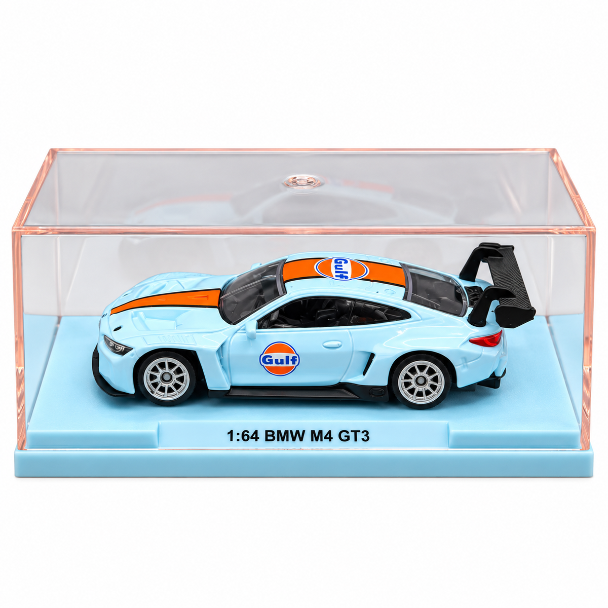 CCA 1:64 BMW M4 GT3 Gulf Racing Edition Die-Cast Model Car with Display Base & Protective Case | Detailed Motorsport Collectible Miniature Racing Car | Premium Model for BMW & Die-Cast Collectors