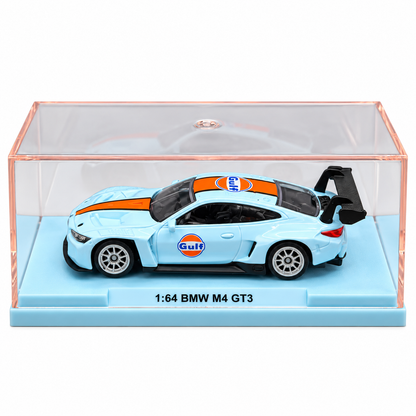 CCA 1:64 BMW M4 GT3 Gulf Racing Edition Die-Cast Model Car with Display Base & Protective Case | Detailed Motorsport Collectible Miniature Racing Car | Premium Model for BMW & Die-Cast Collectors