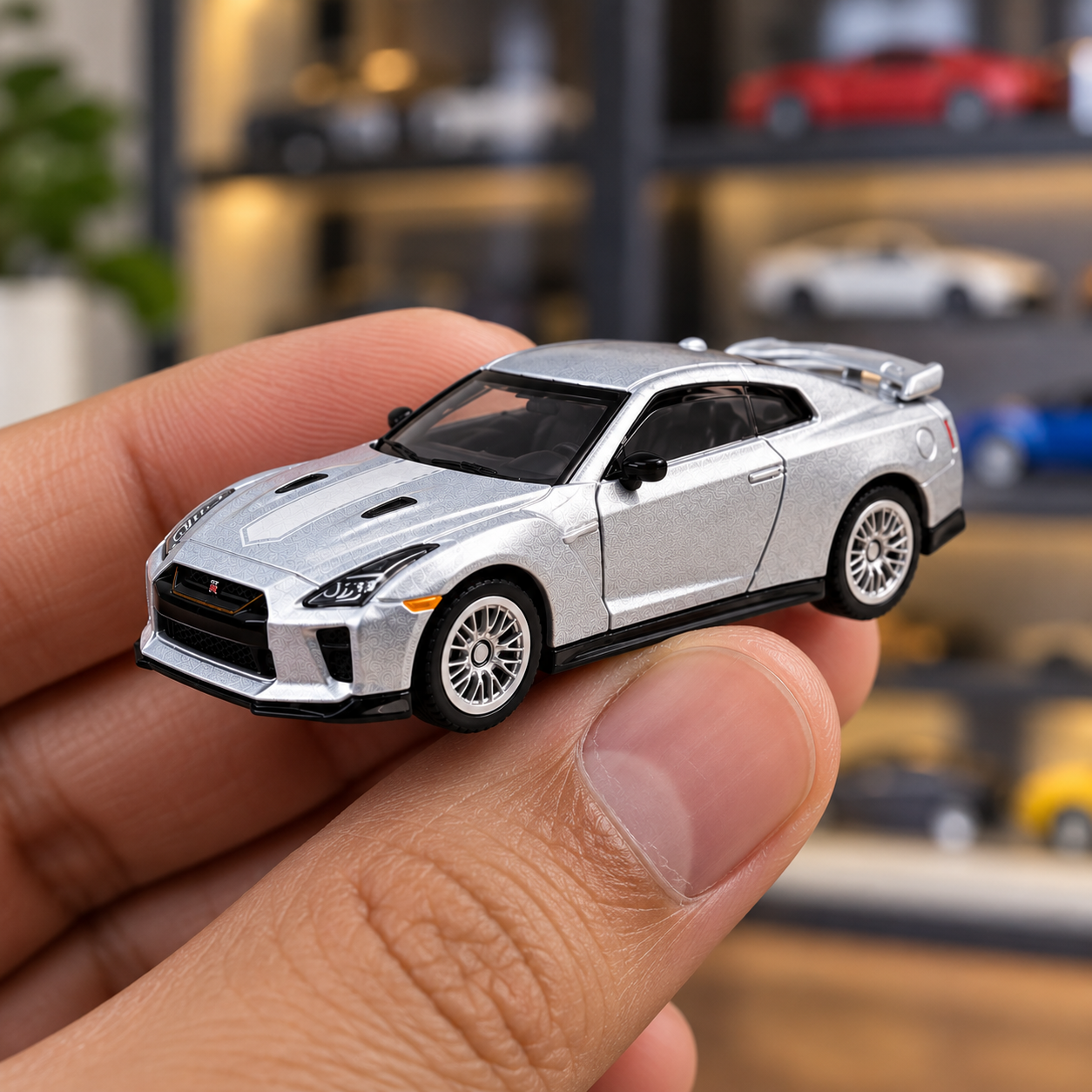 CCA Nissan GT-R (R35) 1:64 Scale Die-Cast Model Car S03-03 | Premium Silver Nissan GT-R Sports Car Miniature with Detailed Interior, Realistic Wheels & Rear Spoiler