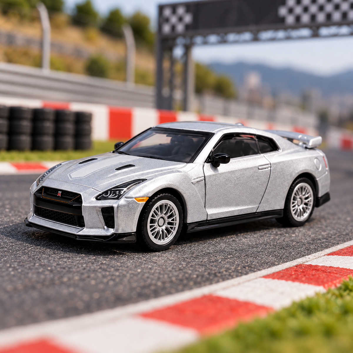 CCA Nissan GT-R (R35) 1:64 Scale Die-Cast Model Car S03-03 | Premium Silver Nissan GT-R Sports Car Miniature with Detailed Interior, Realistic Wheels & Rear Spoiler