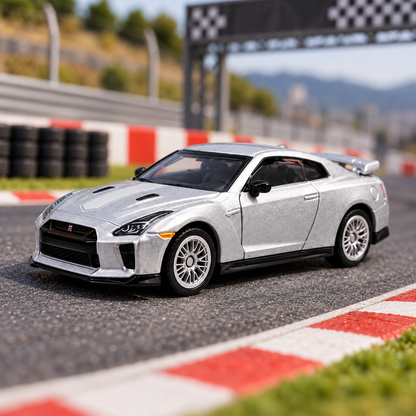 CCA Nissan GT-R (R35) 1:64 Scale Die-Cast Model Car S03-03 | Premium Silver Nissan GT-R Sports Car Miniature with Detailed Interior, Realistic Wheels & Rear Spoiler