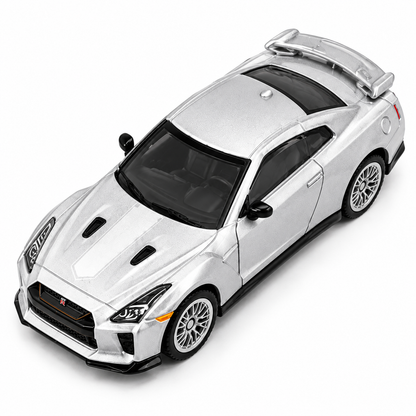 CCA Nissan GT-R (R35) 1:64 Scale Die-Cast Model Car S03-03 | Premium Silver Nissan GT-R Sports Car Miniature with Detailed Interior, Realistic Wheels & Rear Spoiler