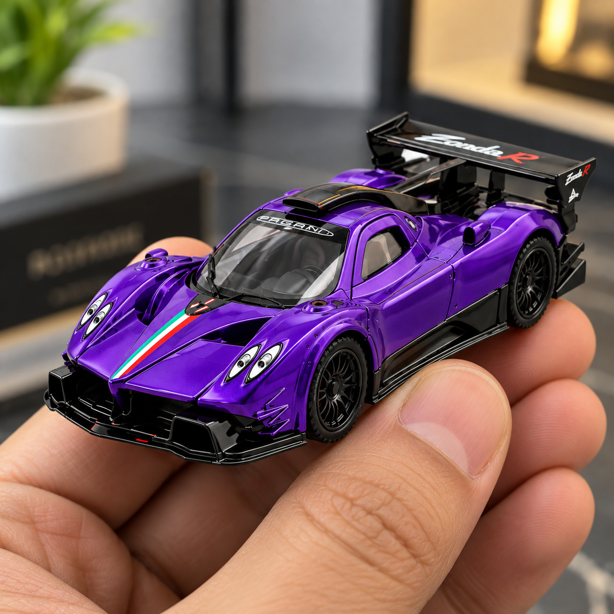 CCA Pagani Zonda Revolucion 1:64 Scale Die-Cast Model Car S12-01 | Premium Purple Pagani Racing Supercar Miniature with Rear Wing, Detailed Interior & Realistic Wheels