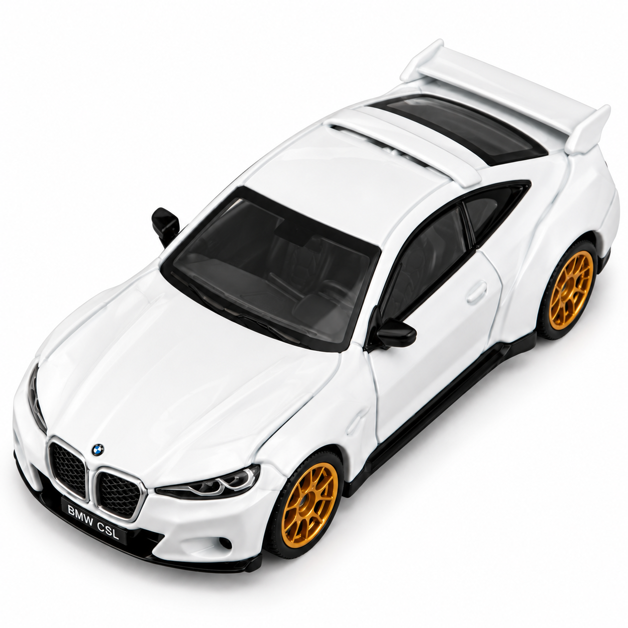 CCA BMW 3.0 CSL 1:64 Scale Die-Cast Model Car S15-01 | Premium White BMW Sports Car Miniature with Gold Wheels, Rear Spoiler & Detailed Interior