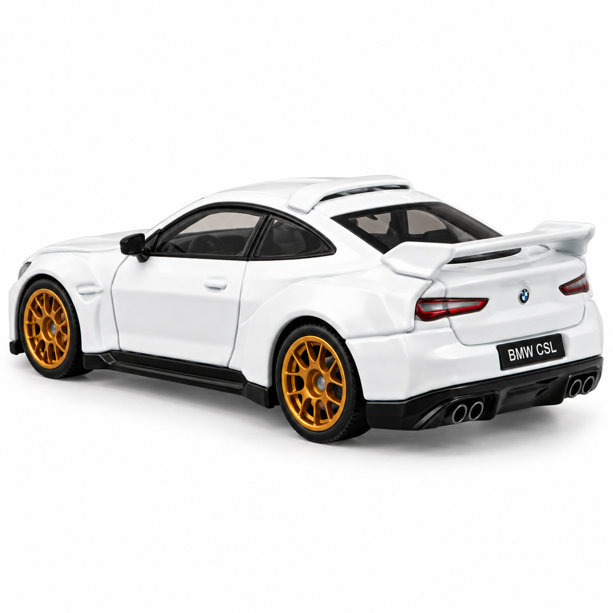 CCA BMW 3.0 CSL 1:64 Scale Die-Cast Model Car S15-01 | Premium White BMW Sports Car Miniature with Gold Wheels, Rear Spoiler & Detailed Interior