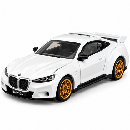 CCA BMW 3.0 CSL 1:64 Scale Die-Cast Model Car S15-01 | Premium White BMW Sports Car Miniature with Gold Wheels, Rear Spoiler & Detailed Interior