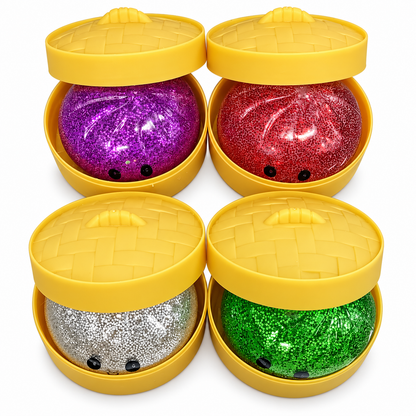 Rainbow Mystery Glitter Squishy Bun Random 1 Pc – Soft Squeeze Dumpling Fidget Toy with Sparkling Glitter Finish for Kids, Stress Relief & Return Gifts