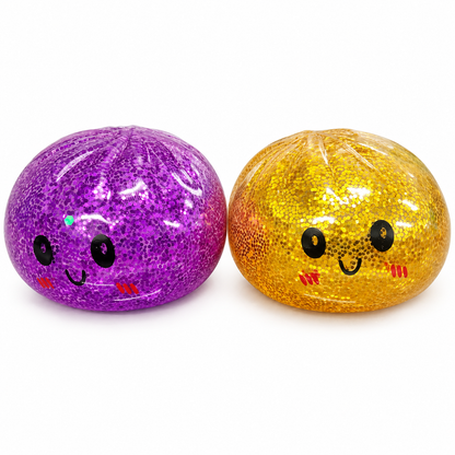 Rainbow Mystery Glitter Squishy Bun Random 1 Pc – Soft Squeeze Dumpling Fidget Toy with Sparkling Glitter Finish for Kids, Stress Relief & Return Gifts
