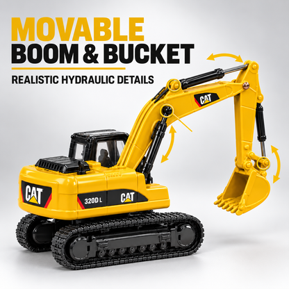 CAT Diecast Masters Real Replicas 84663CS 320D L Hydraulic Excavator 1:87 Scale Die-Cast Construction Vehicle Model for Collectors, HO Layouts, Dioramas, Display & Gifting – Yellow, Ages 8+
