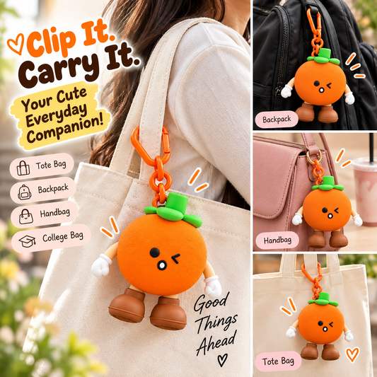 Cute Orange Fruit Silicone Mini Pouch Keychain | 3D Orange Bag Charm with Zipper Storage for Coins, Earbuds, Keys & Small Accessories