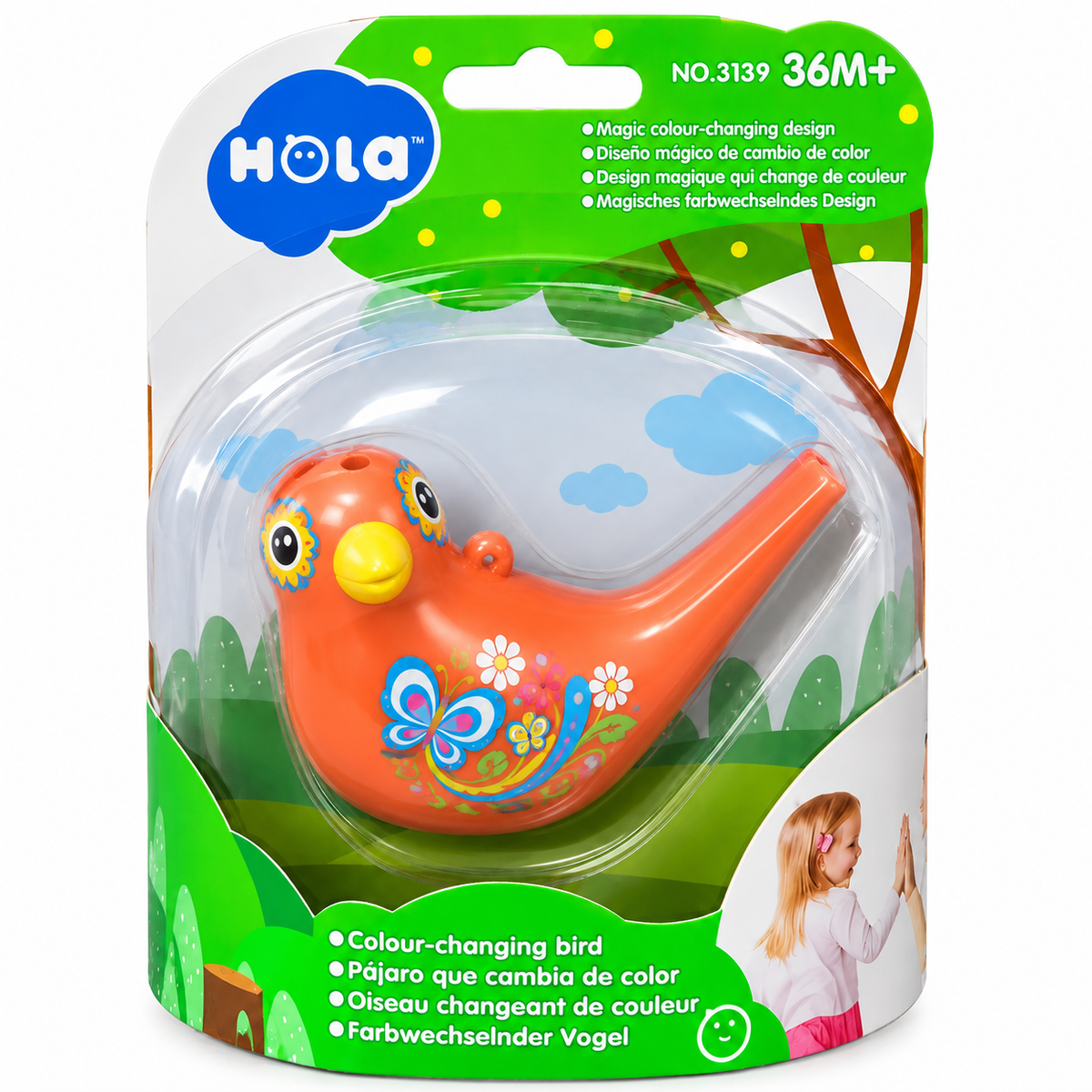 Hola Magic Colour-Changing Bird Whistle Toy Coral | Water Songbird Sound Whistle with Lanyard Loop for Kids (36M+)