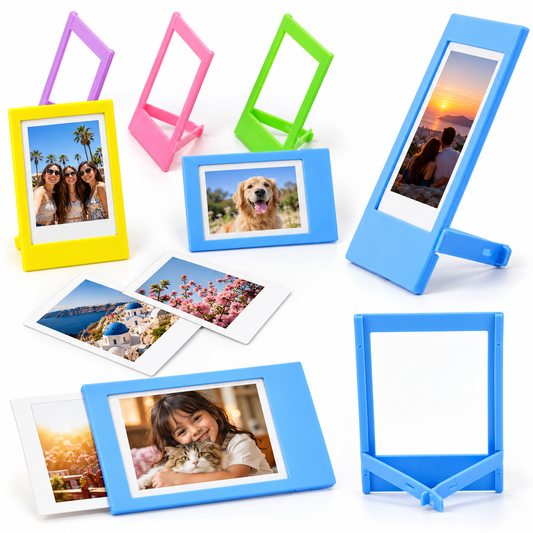 Fujifilm Instax Mini Instant Film 20 Sheets with 5 Colourful Photo Frames – Photo Display Stand Set
