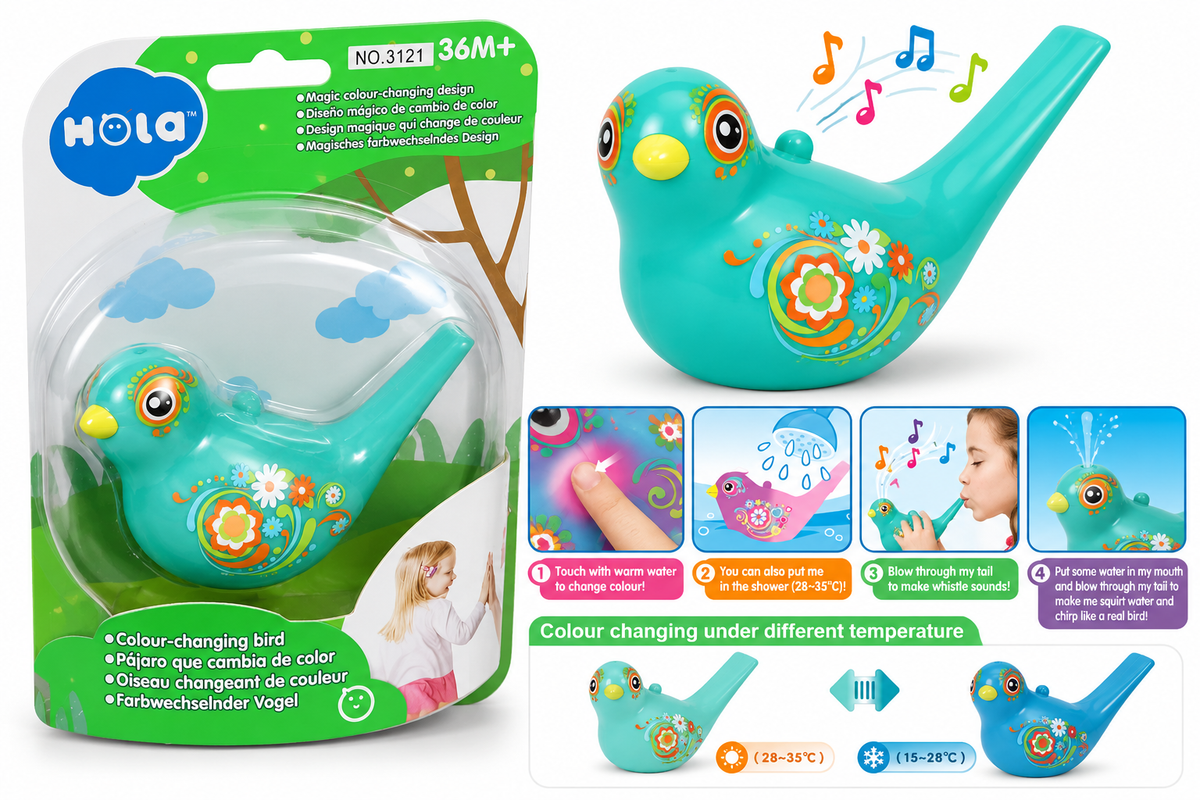 Hola Magic Colour-Changing Bird Whistle Toy | Water Songbird Sound Whistle with Lanyard Loop for Kids (36M+)