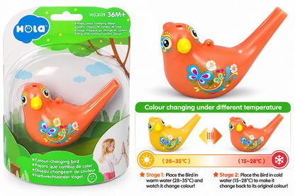 Hola Magic Colour-Changing Bird Whistle Toy Coral | Water Songbird Sound Whistle with Lanyard Loop for Kids (36M+)