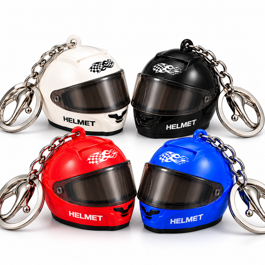 Cool Travel Safety Helmet Miniature Keychain with Light-Up LED Visor – Racing Helmet Design, Portable Key Ring Accessory, Assorted Colours (Random 1 Piece)