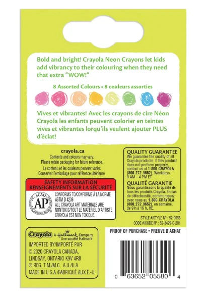 Crayola Neon Crayons, 8 Count | Bright Fluorescent Coloring Crayons for Kids & School Projects