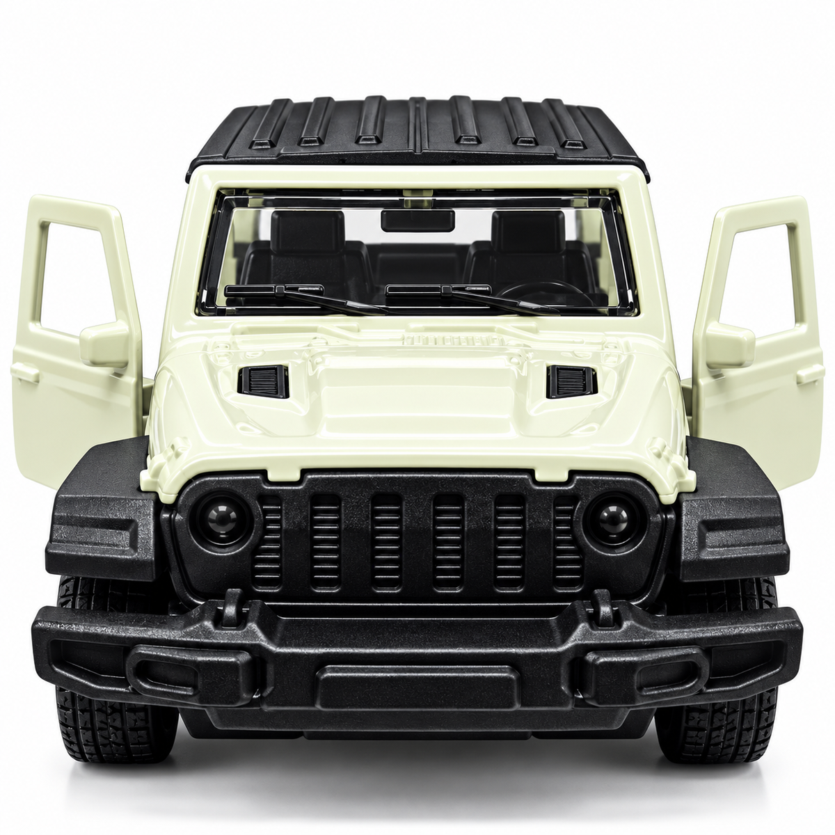 Road Burner Metal Racers 1:39 Scale Die-Cast Off-Road Jeep SUV Toy Car (White & Black) with Pull Back Action, Openable Doors, Metal Body – Toy Vehicle for Kids Ages 3+