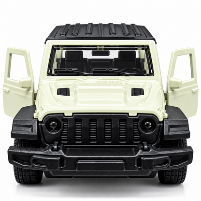 Road Burner Metal Racers 1:39 Scale Die-Cast Off-Road Jeep SUV Toy Car (White & Black) with Pull Back Action, Openable Doors, Metal Body – Toy Vehicle for Kids Ages 3+
