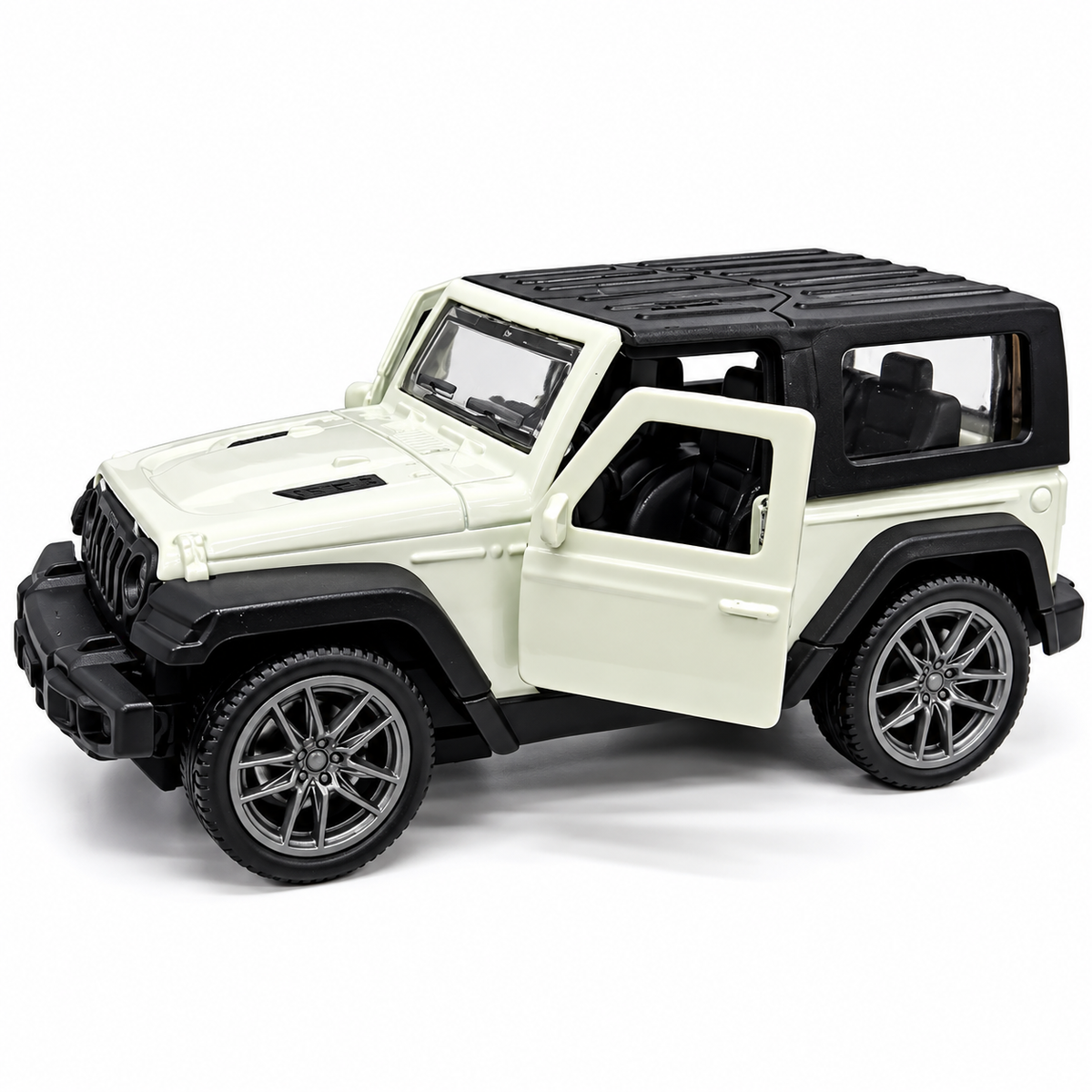 Road Burner Metal Racers 1:39 Scale Die-Cast Off-Road Jeep SUV Toy Car (White & Black) with Pull Back Action, Openable Doors, Metal Body – Toy Vehicle for Kids Ages 3+