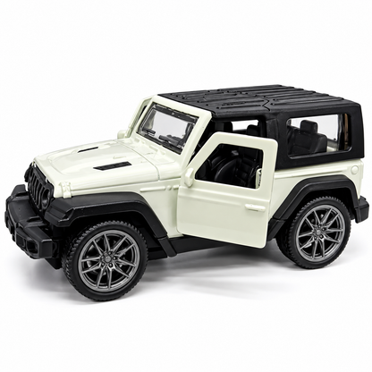 Road Burner Metal Racers 1:39 Scale Die-Cast Off-Road Jeep SUV Toy Car (White & Black) with Pull Back Action, Openable Doors, Metal Body – Toy Vehicle for Kids Ages 3+