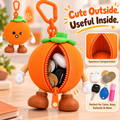 Cute Orange Fruit Silicone Mini Pouch Keychain | 3D Orange Bag Charm with Zipper Storage for Coins, Earbuds, Keys & Small Accessories