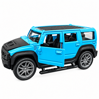 Road Burner Diecast Metal SUV Toy Car 1:39 Scale Model – Blue Off-Road SUV Collectible with Openable Doors, Pull-Back Action, Metal Body | Collectible Toy Car for Kids Ages 3+