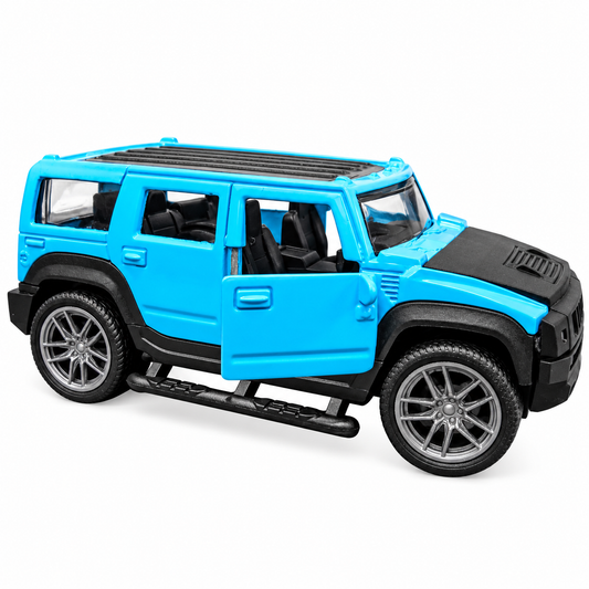 Road Burner Diecast Metal SUV Toy Car 1:39 Scale Model – Blue Off-Road SUV Collectible with Openable Doors, Pull-Back Action, Metal Body | Collectible Toy Car for Kids Ages 3+