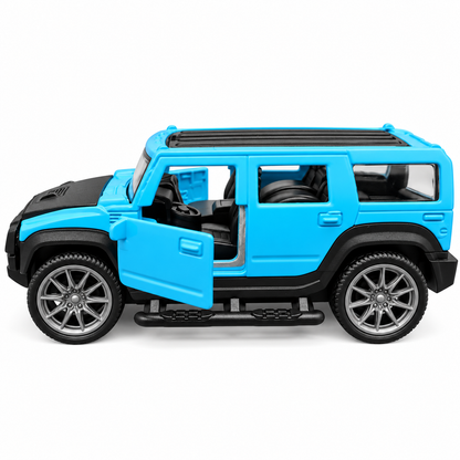 Road Burner Diecast Metal SUV Toy Car 1:39 Scale Model – Blue Off-Road SUV Collectible with Openable Doors, Pull-Back Action, Metal Body | Collectible Toy Car for Kids Ages 3+