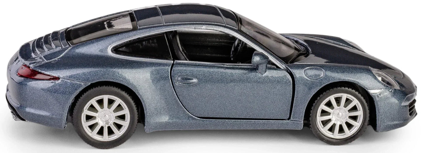 RMZ City 1:36 Porsche 911 Carrera S Diecast Car Model – Opening Doors, Pull Back Action (Red & Grey Variants)