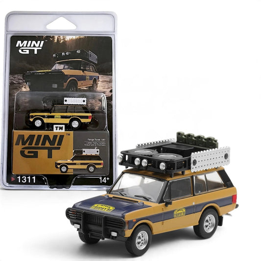MINI GT 1:64 Range Rover 1981 Camel Trophy Sumatra Diecast SUV – N. Sudmann & F. Hofmann, Blister Pack, MGT01311-BL