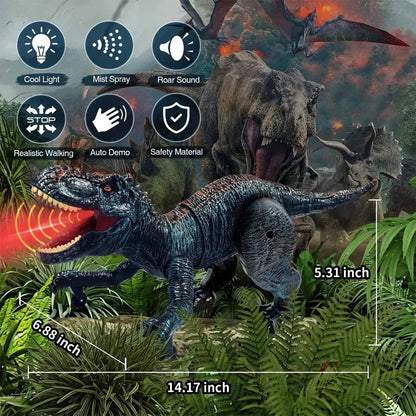 Remote Control Robot Dinosaur Toy with Spray, Light & Roaring Sound – 2.4G RC Walking Dino for Kids