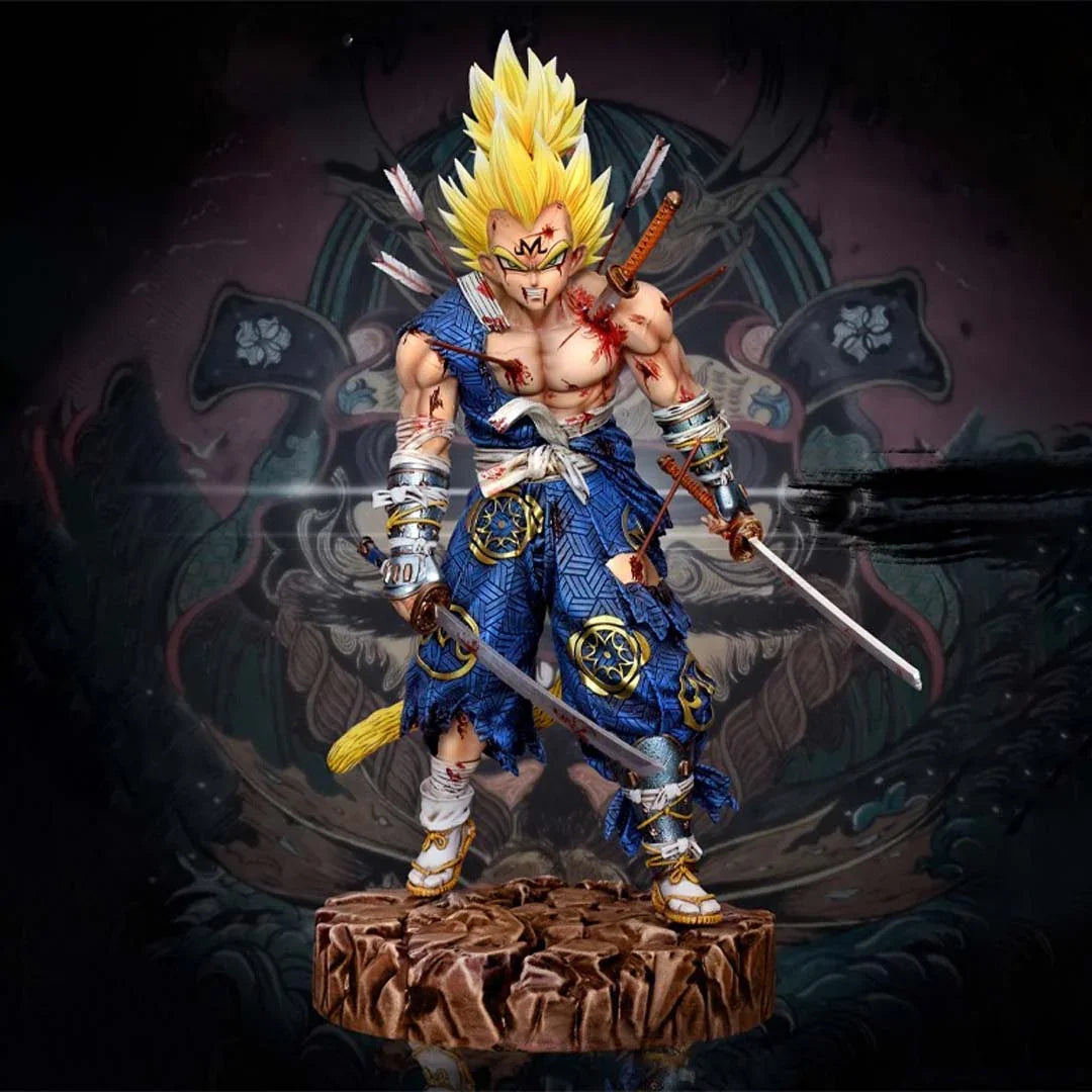 Samurai Majin Vegeta Super Saiyan Ultimate Action Figure – 30 cm Anime Warrior Statue Model with Swords & Battle Base – Collector's Edition Toy HW - Jaiman Toys