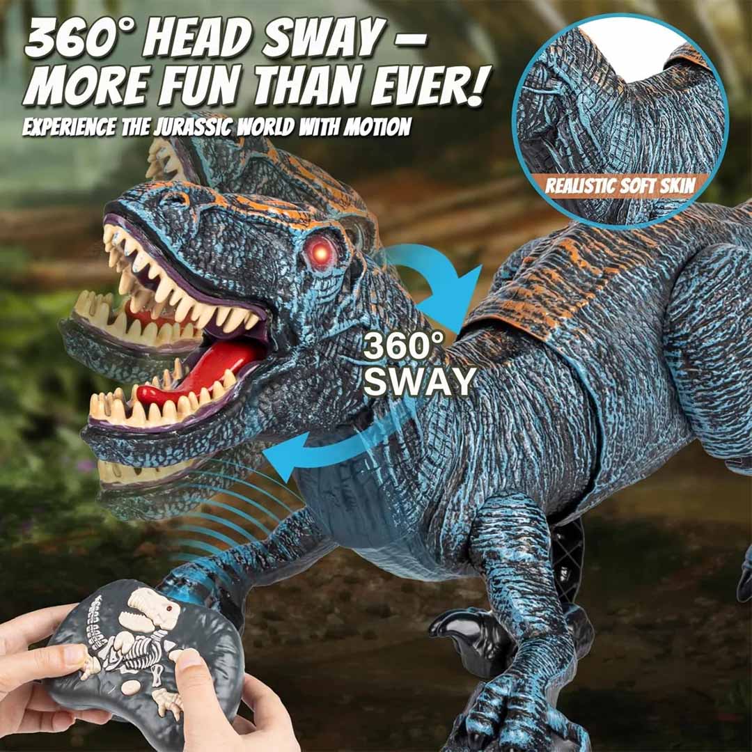 Remote Control 2.4G Walking Dinosaur Toy with Mist Spray, LED Lights & Roaring Sound – RC Robot Dino with 360° Neck Movement for Kids 3+ Years