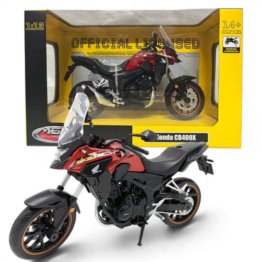 MSZ 1:12 Scale Honda CB400X Diecast Metal Motorcycle Model – Red & Black With Two Variants