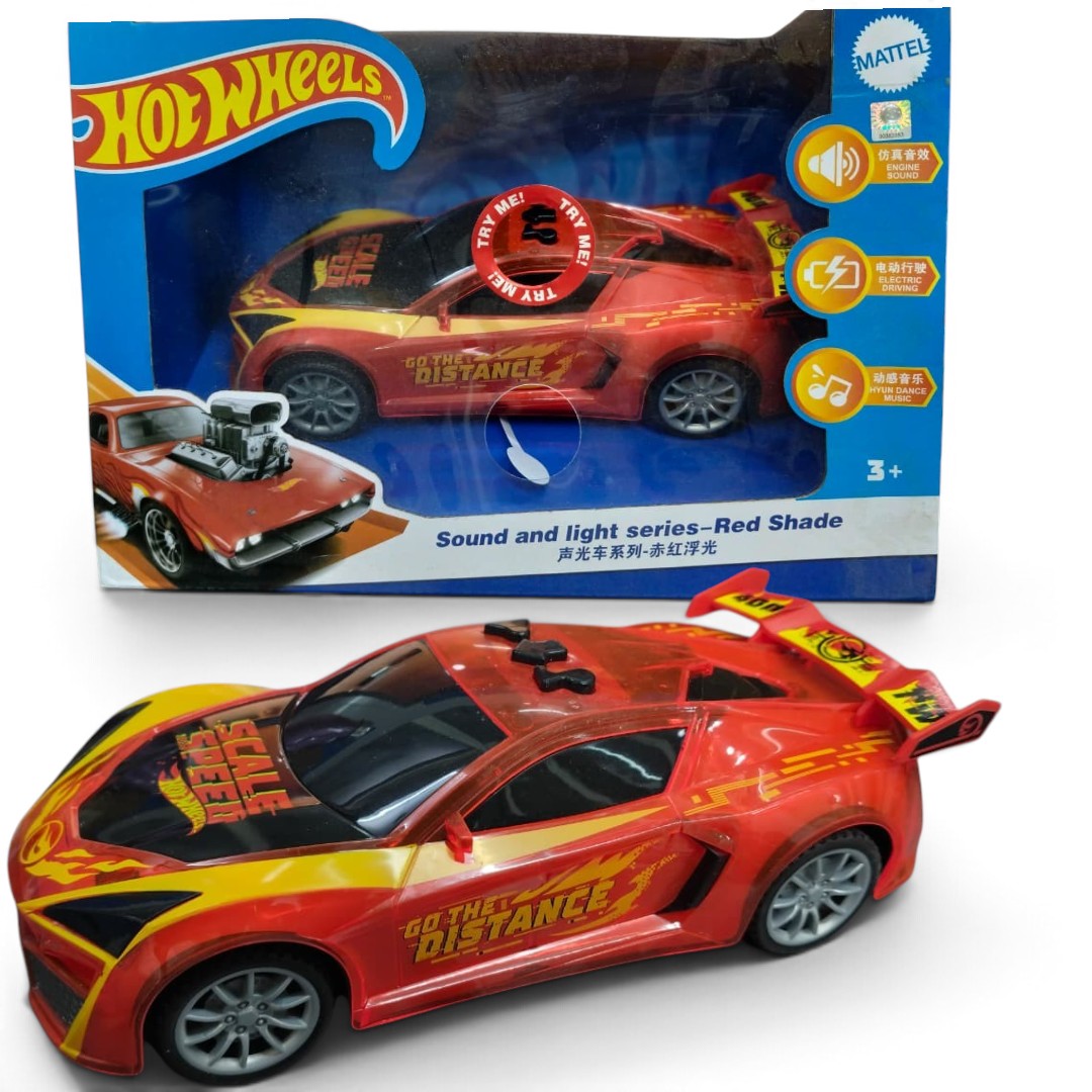 Hot Wheels Red Shade Electric Drive Toy Sports Car with Lights, Engine Sound and Music for Kids Ages 3+ – Red and Yellow