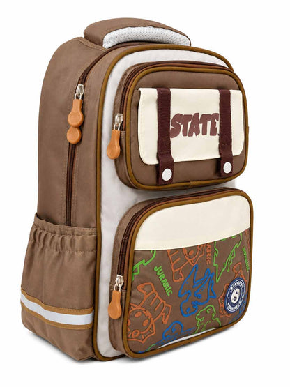 State Dinosaur School Backpack 16Inch | Kids School Bag with Multiple Compartments, Reflective Strips & Side Bottle Pockets