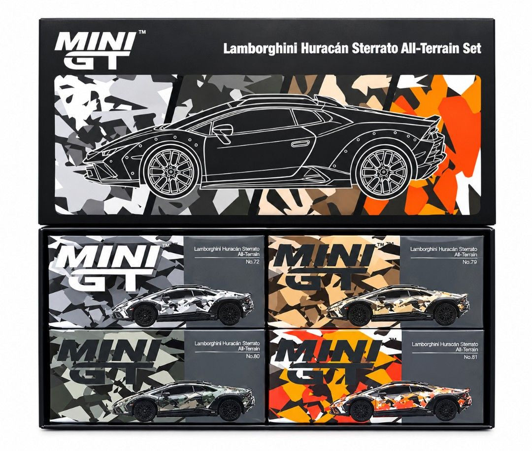 MINI GT 1:64 Lamborghini Huracan Sterrato All-Terrain NEVE SABBIA BOSCO TERRA Set Diecast Scale Model Cars