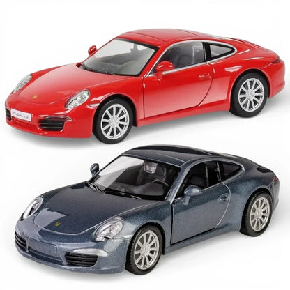 RMZ City 1:36 Porsche 911 Carrera S Diecast Car Model – Opening Doors, Pull Back Action (Red & Grey Variants)