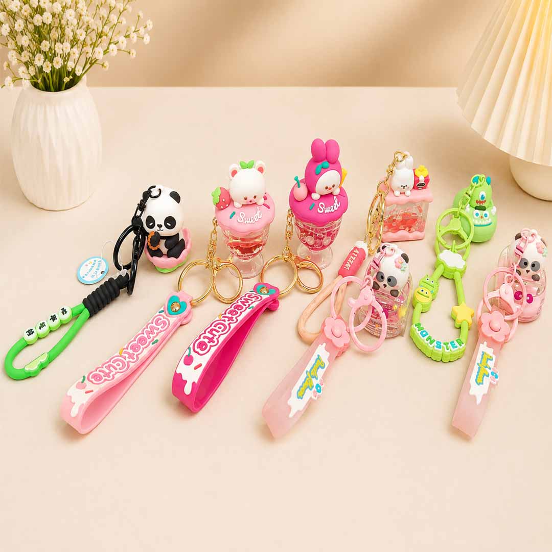 Cute Cartoon Keychain for Kids & Girls | Random Design Key Ring with Strap | Assorted Kawaii Bag Charm & Backpack Accessory (1 Random Design)