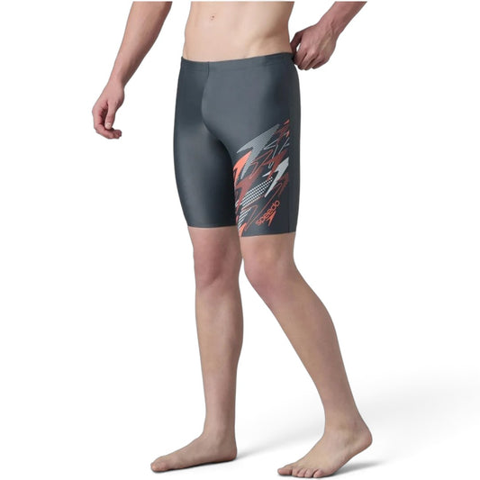 Speedo Medley Jammer Men’s Swimwear – Grey Lead Coral | Chlorine Resistant Swimming Jammer with UPF 40+ Protection & Drawstring Waist