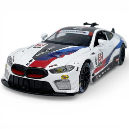 RMZ Hobby 1:32 BMW M8 GTE Die-Cast Model Car – White |Pull Back, Openable Doors, Light & Sound (664996)