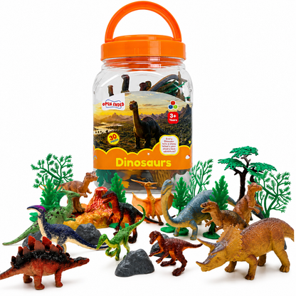 Open-Ended Dinosaurs Playset - 30 Pieces | Realistic Dinosaur Figures with Prehistoric Accessories | Educational Pretend Play Toy for Kids 3+ Years